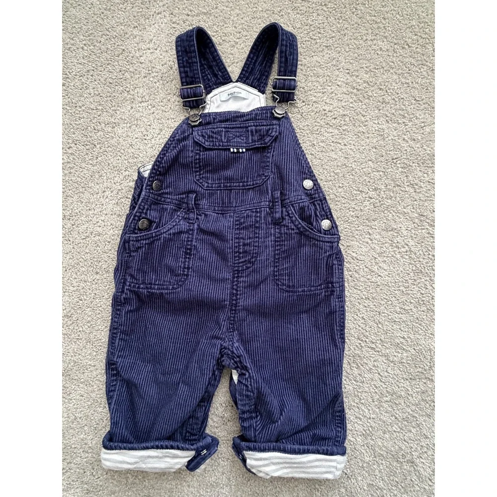 Baby Boden Kids Navy Blue Corduroy Overalls Striped Lining Dungarees 18/24 mo